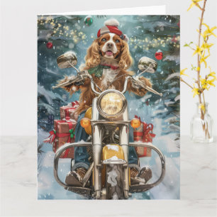 Cocker Spaniel Hond Rijden Motorfiets Kerstmis Kaart