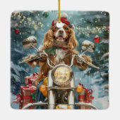 Cocker Spaniel Hond Rijden Motorfiets Kerstmis Keramisch Ornament (Achterkant)