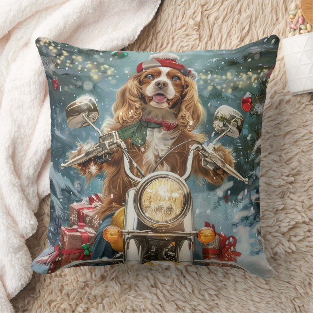 Cocker Spaniel Hond Rijden Motorfiets Kerstmis Kussen (Deken)