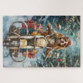 Cocker Spaniel Hond Rijden Motorfiets Kerstmis Legpuzzel (Horizontaal)