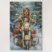 Cocker Spaniel Hond Rijden Motorfiets Kerstmis Legpuzzel (Verticaal)