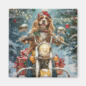 Cocker Spaniel Hond Rijden Motorfiets Kerstmis Magneet (Voorkant)