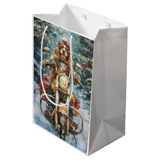 Cocker Spaniel Hond Rijden Motorfiets Kerstmis Medium Cadeauzakje (Achterkant Gekanteld)