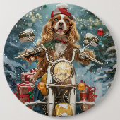 Cocker Spaniel Hond Rijden Motorfiets Kerstmis Ronde Button 6,0 Cm (Voorkant)