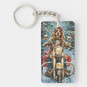 Cocker Spaniel Hond Rijden Motorfiets Kerstmis Sleutelhanger