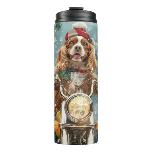 Cocker Spaniel Hond Rijden Motorfiets Kerstmis Thermosbeker (Voorkant)