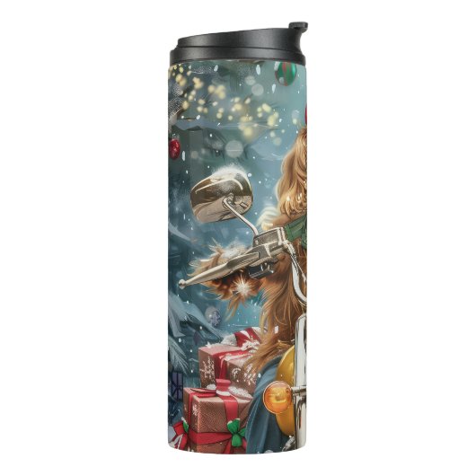 Cocker Spaniel Hond Rijden Motorfiets Kerstmis Thermosbeker (Gedraaid links)