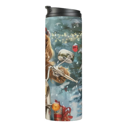 Cocker Spaniel Hond Rijden Motorfiets Kerstmis Thermosbeker (Geroteerd rechts)