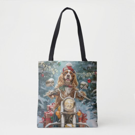 Cocker Spaniel Hond Rijden Motorfiets Kerstmis Tote Bag (Voorkant)