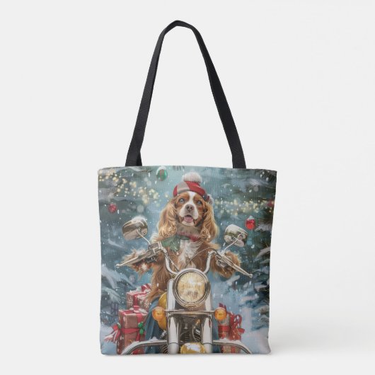 Cocker Spaniel Hond Rijden Motorfiets Kerstmis Tote Bag (Achterkant)