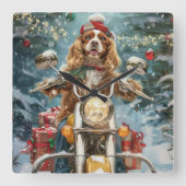 Cocker Spaniel Hond Rijden Motorfiets Kerstmis Vierkante Klok (Voorkant)