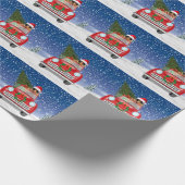 Cocker Spaniel Hond Rijdt Auto In Sneeuw Kerstmis Cadeaupapier (Hoek)