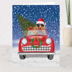 Cocker Spaniel hond rijdt auto in sneeuw Kerstmis Kaart