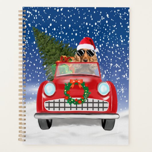 Cocker Spaniel hond rijdt auto in sneeuw Kerstmis  Planner (Voorkant)
