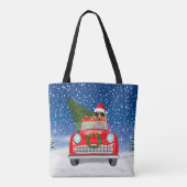Cocker Spaniel hond rijdt auto in sneeuw Kerstmis Tote Bag (Achterkant)