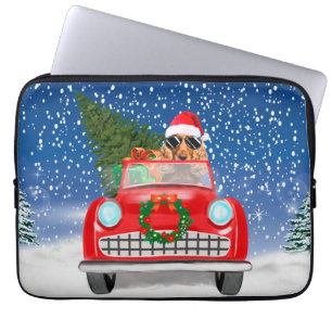 Cocker Spaniel-hond rijdt auto in sneeuw met Kerst Laptop Sleeve