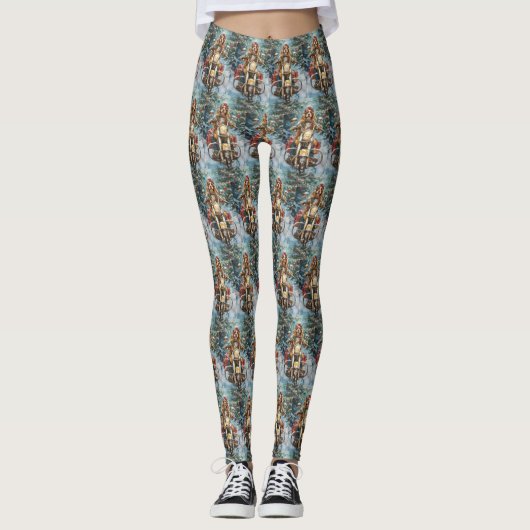 Cocker Spaniel Hond Rijdt op Motorfiets Kerstmis Leggings (Voorkant)