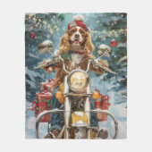 Cocker Spaniel hond rijdt op motorfiets met Kerstm Fleece Deken (Voorkant)