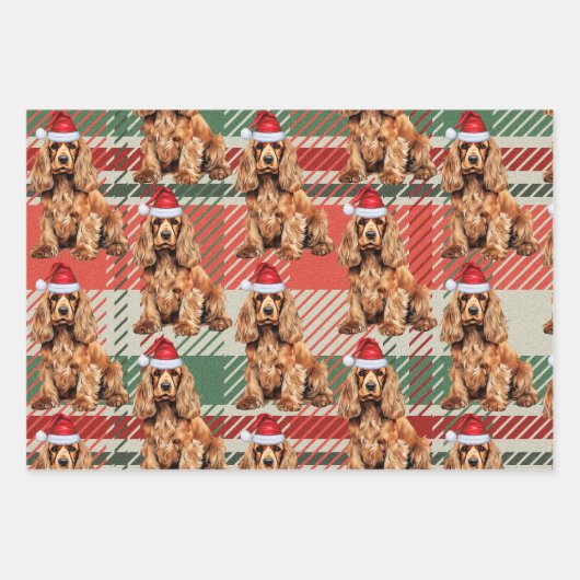 Cocker Spaniel Hond Rood en Groen Geplaagd Kerstmi Inpakpapier Vel (Voorkant 2)