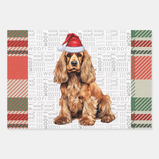 Cocker Spaniel Hond Rood en Groen Geplaagd Kerstmi Inpakpapier Vel (Voorkant)