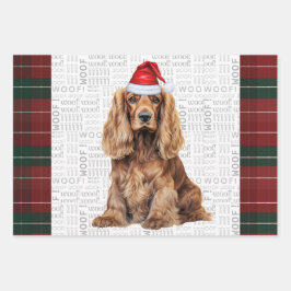 Cocker Spaniel hond rood en groen geruit Kerstmis Inpakpapier Vel