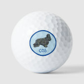 Cocker Spaniel Hond Silhouet Monogram Raster Blauw Golfballen (Voorkant)