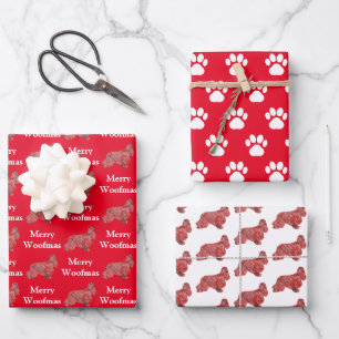 Cocker Spaniel Hond Silhouet Rood Merry Woofmas Inpakpapier Vel