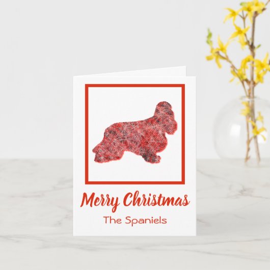 Cocker Spaniel Hond Silhouet Rood Vrolijk Kerstfee Kaart (Gele Bloem)