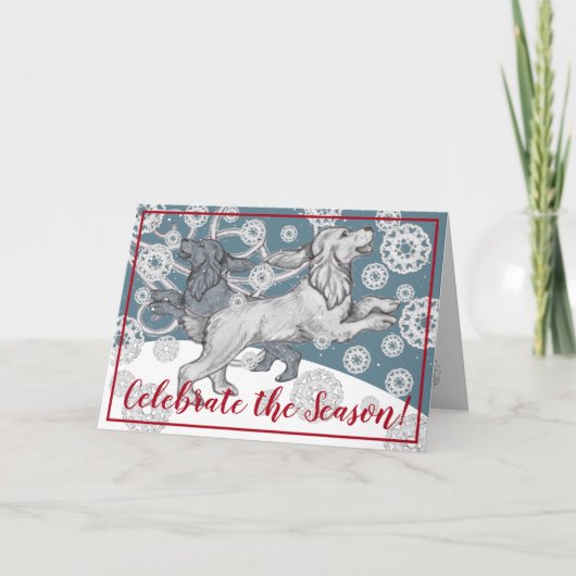 Cocker Spaniel Hond Sneeuwvlok Winter Blauw Kerstm Feestdagen Kaart (Voorkant)