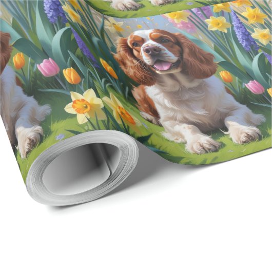 Cocker Spaniel Hond Spring Bloemen Schilderen Cadeaupapier (Rol Hoek)