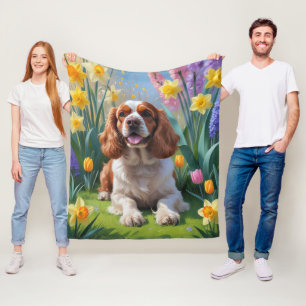 Cocker Spaniel Hond Spring Bloemen Schilderen Fleece Deken