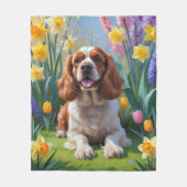Cocker Spaniel Hond Spring Bloemen Schilderen Fleece Deken (Voorkant)