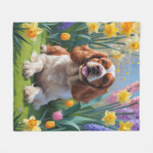 Cocker Spaniel Hond Spring Bloemen Schilderen Fleece Deken (Voorkant (Horizontaal))