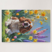 Cocker Spaniel Hond Spring Bloemen Schilderen Legpuzzel (Horizontaal)