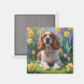 Cocker Spaniel Hond Spring Bloemen Schilderen Magneet (Voorkant / Achterkant)