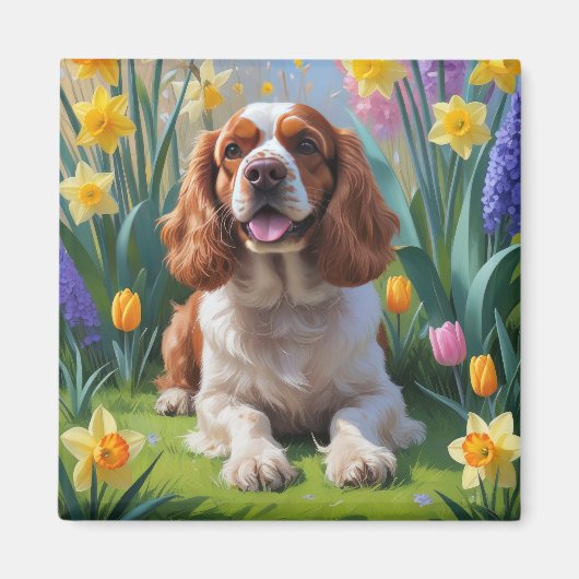Cocker Spaniel Hond Spring Bloemen Schilderen Magneet (Voorkant)