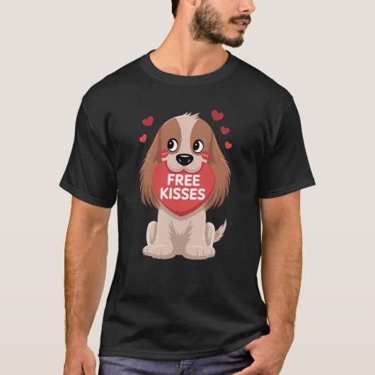 Cocker Spaniel Hond Valentijnsdag Gratis Kusjes T-shirt (Voorkant)