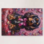Cocker Spaniel hond Valentijnsdag rode ottomane Legpuzzel (Horizontaal)