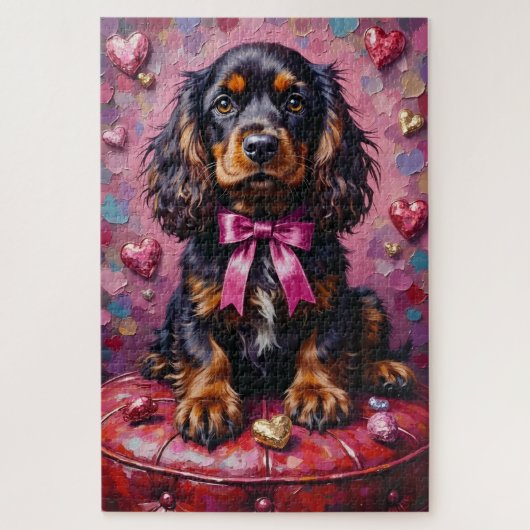 Cocker Spaniel hond Valentijnsdag rode ottomane Legpuzzel (Verticaal)