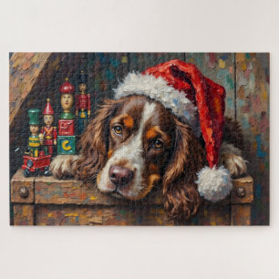 Cocker Spaniel Hond Vintage Kerst Speelgoed Doos Legpuzzel