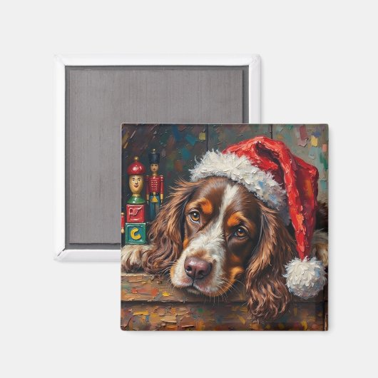Cocker Spaniel Hond Vintage Kerst Speelgoed Doos Magneet (Voorkant / Achterkant)