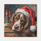 Cocker Spaniel Hond Vintage Kerst Speelgoed Doos Magneet (Voorkant)
