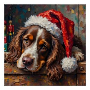 Cocker Spaniel Hond Vintage Kerst Speelgoed Doos Perfect Poster