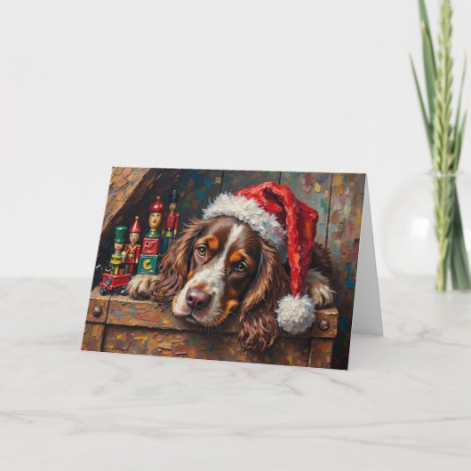 Cocker Spaniel hond vintage kerst speelgoeddoos Kaart (Voorkant)