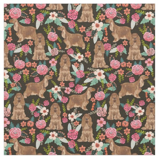 Cocker Spaniel honden  floralen zwart Stof (Close Up)