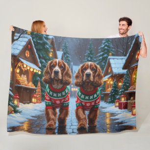 Cocker Spaniel Honden Kerst Sneeuw Vakantie Fleece Deken
