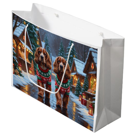 Cocker Spaniel Honden Kerst Sneeuw Vakantie Groot Cadeauzakje (Voorkant Gekanteld)