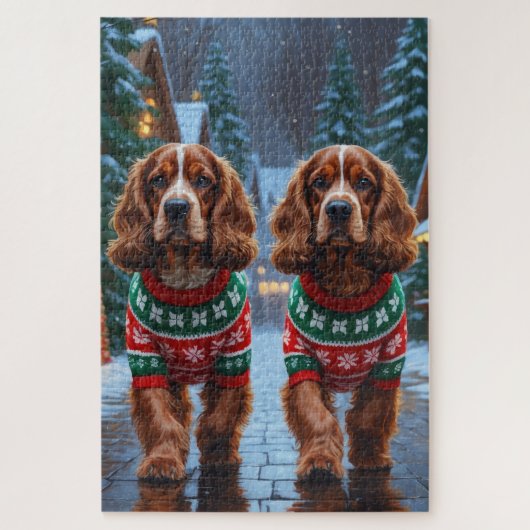 Cocker Spaniel Honden Kerst Sneeuw Vakantie Legpuzzel (Verticaal)