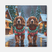 Cocker Spaniel Honden Kerst Sneeuw Vakantie Magneet (Voorkant)