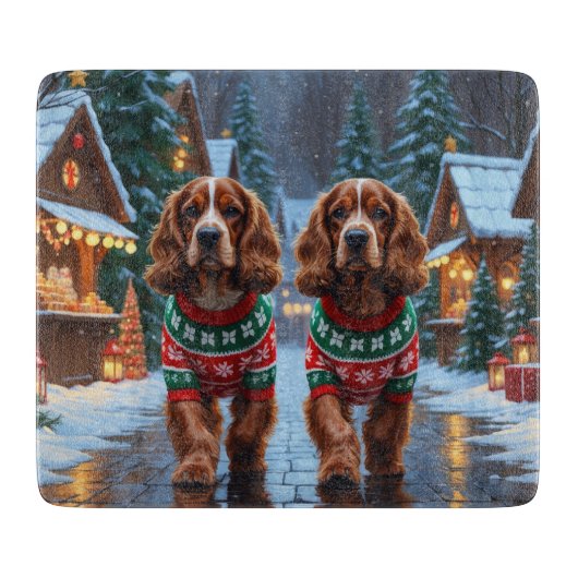 Cocker Spaniel Honden Kerst Sneeuw Vakantie Snijplank (Voorkant)